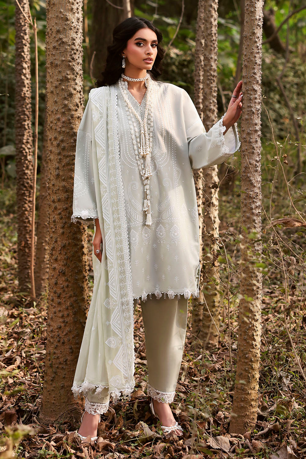 3 Piece Embroidered Lawn Suit With Embroidered Chiffon Dupatta