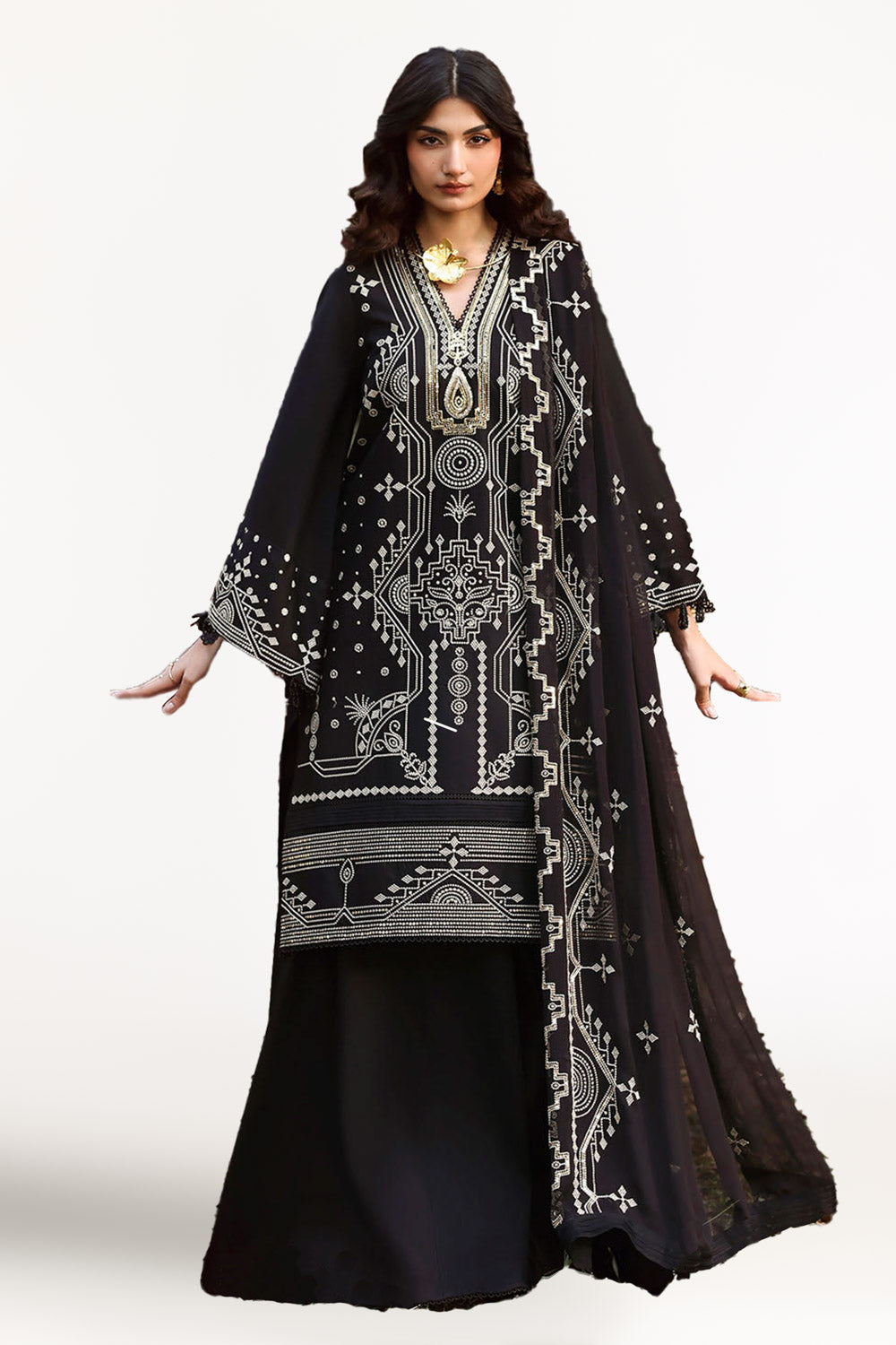 3 Piece Embroidered Lawn Suit with Embroidered Chiffon Dupatta