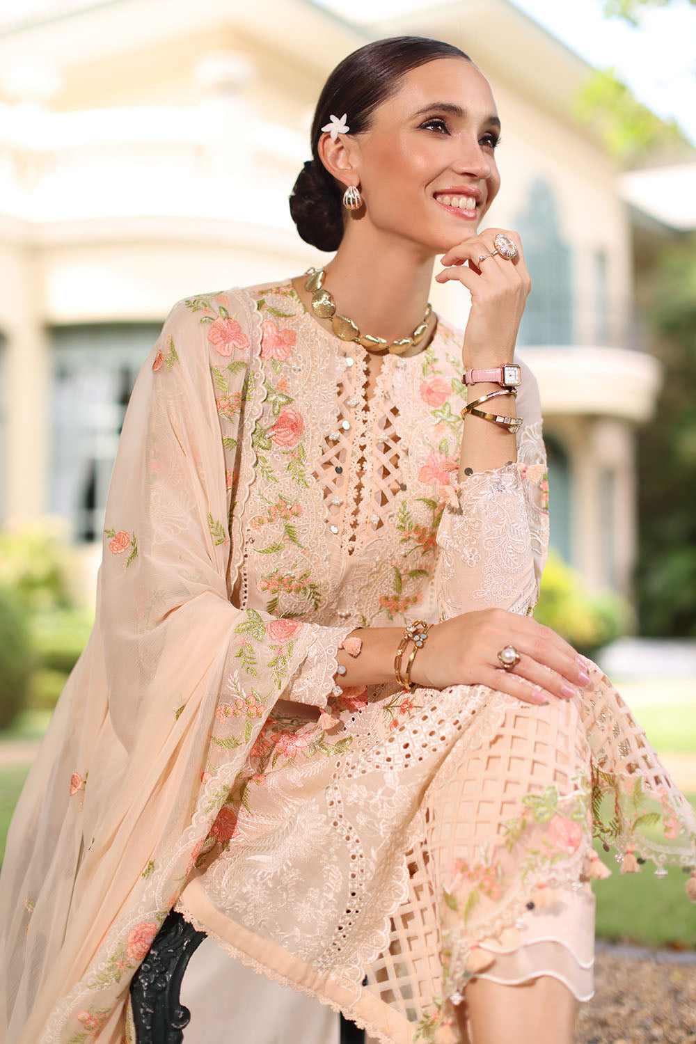 Gul Ahmed - 3 Piece Embroidered Lawn Suit with Chiffon Dupatta