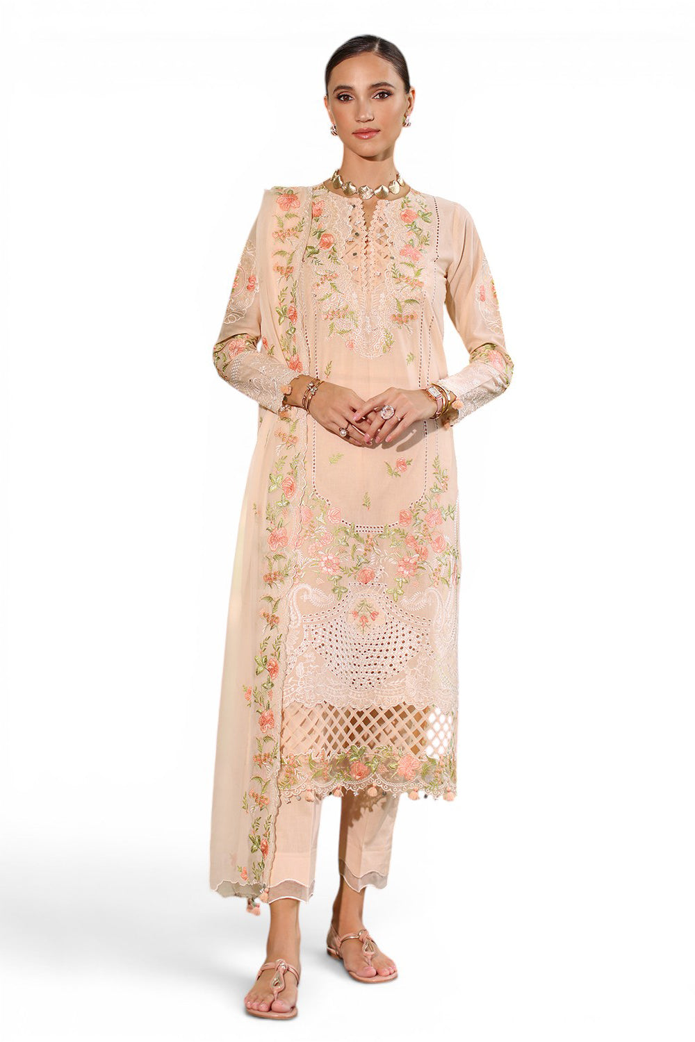 Gul Ahmed - 3 Piece Embroidered Lawn Suit with Chiffon Dupatta