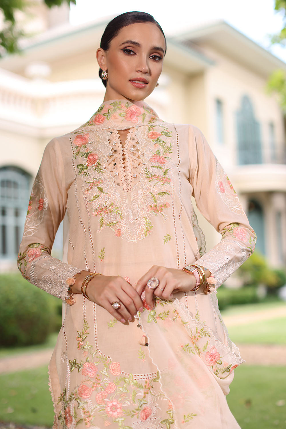 3 Piece Embroidered Lawn Suit with Chiffon Dupatta