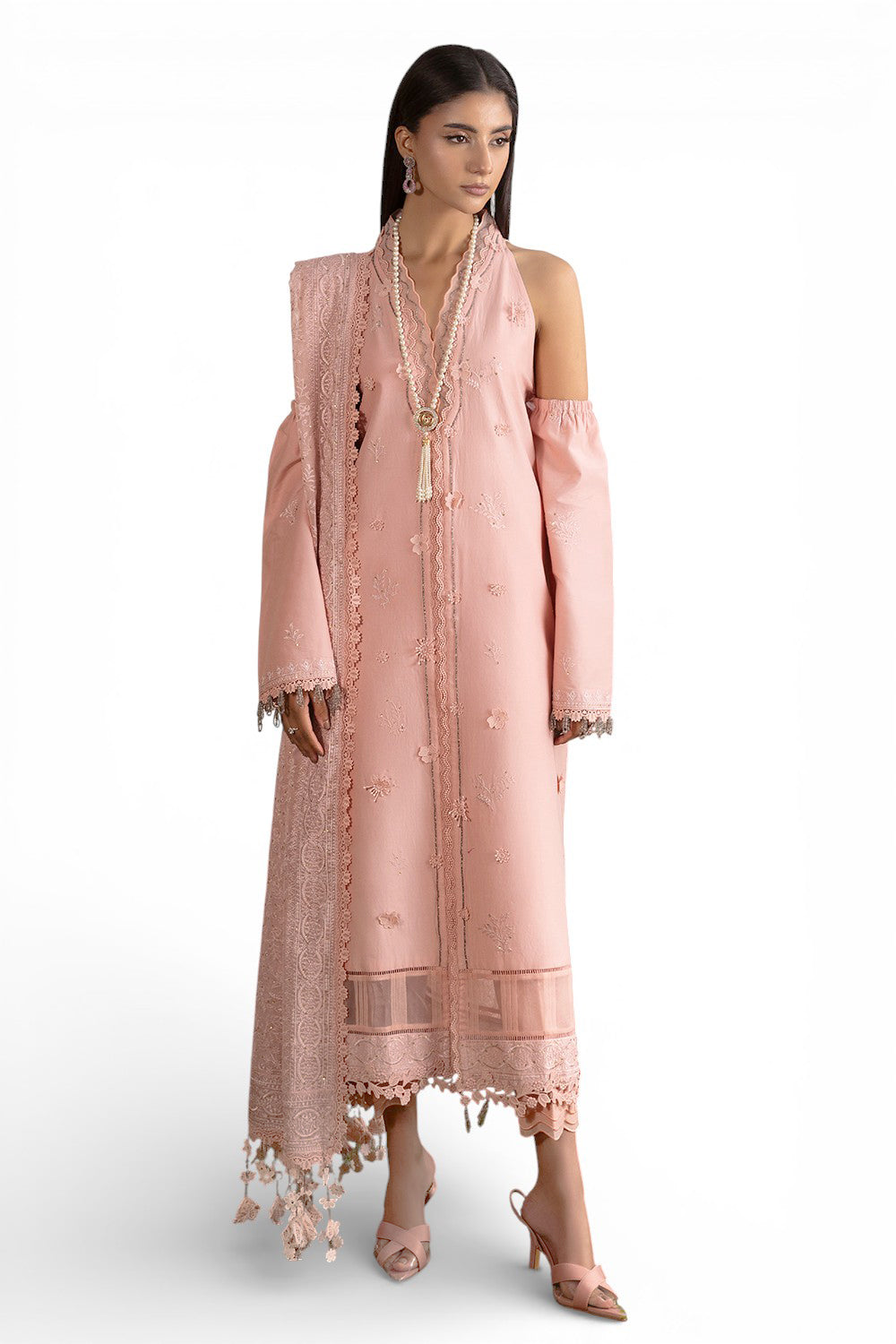 3 Piece Embroidered Lawn Suit With Embroidered Chiffon Dupatta