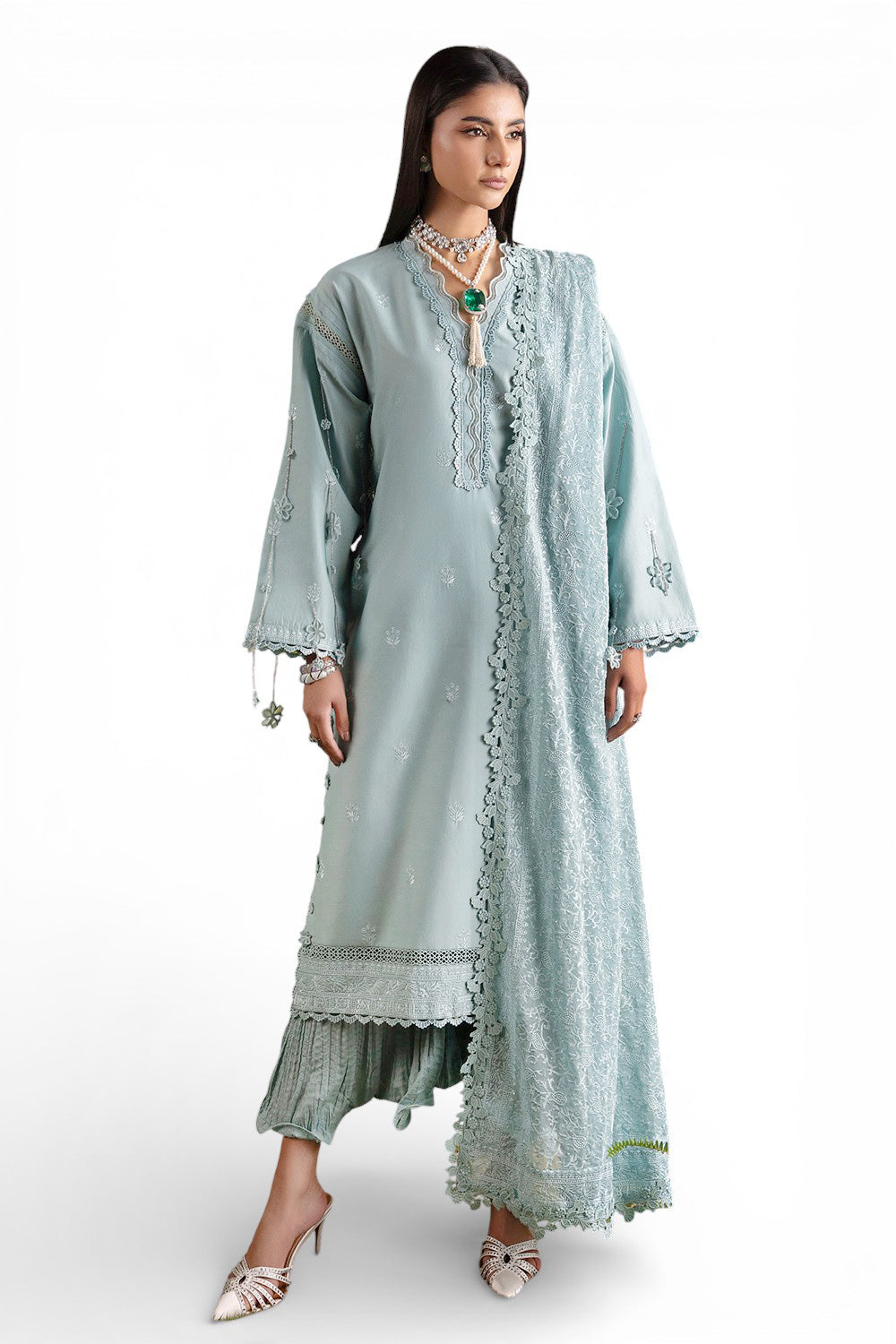 3 Piece Embroidered Lawn Suit with Embroidered Chiffon Dupatta