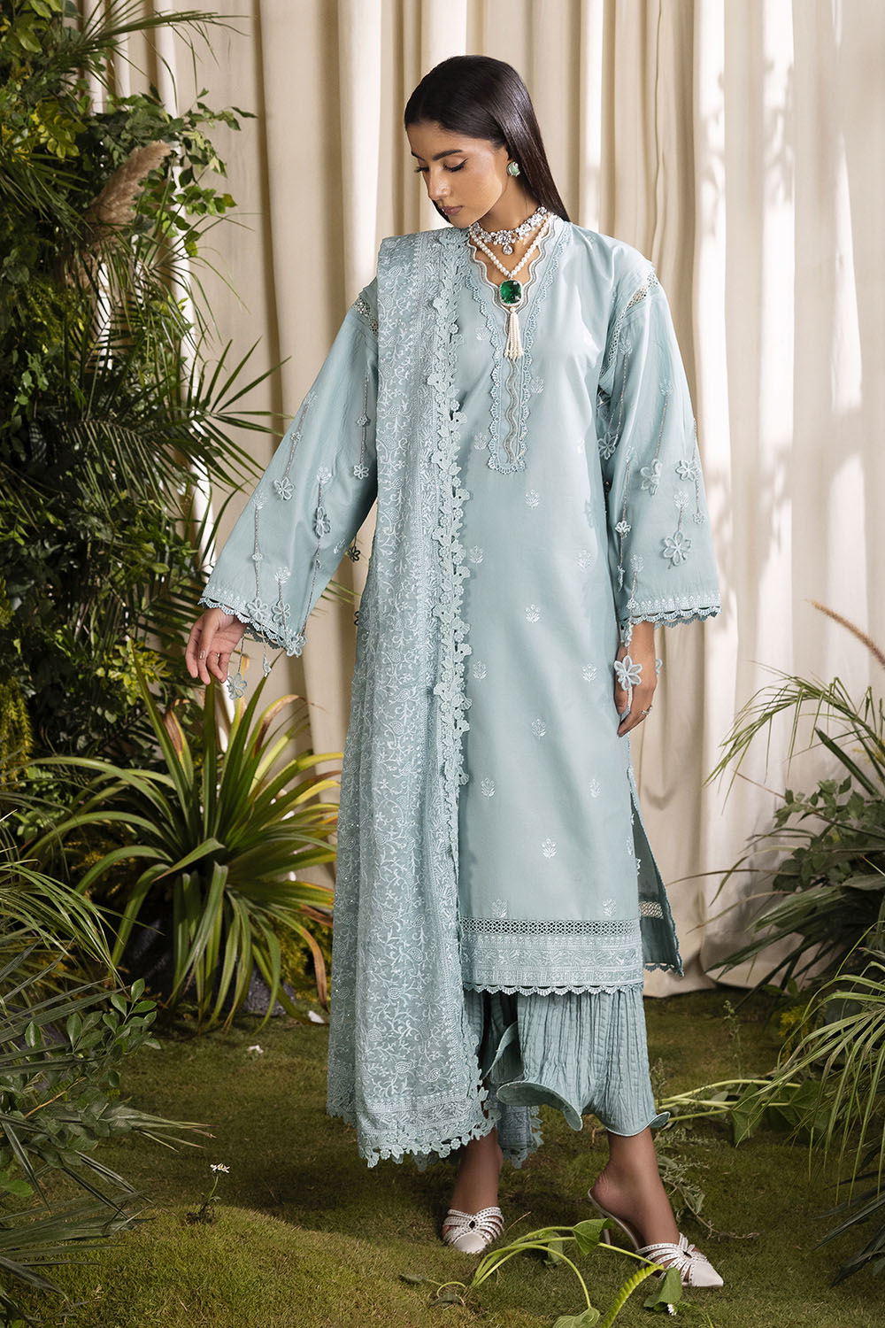 3 Piece Embroidered Lawn Suit with Embroidered Chiffon Dupatta
