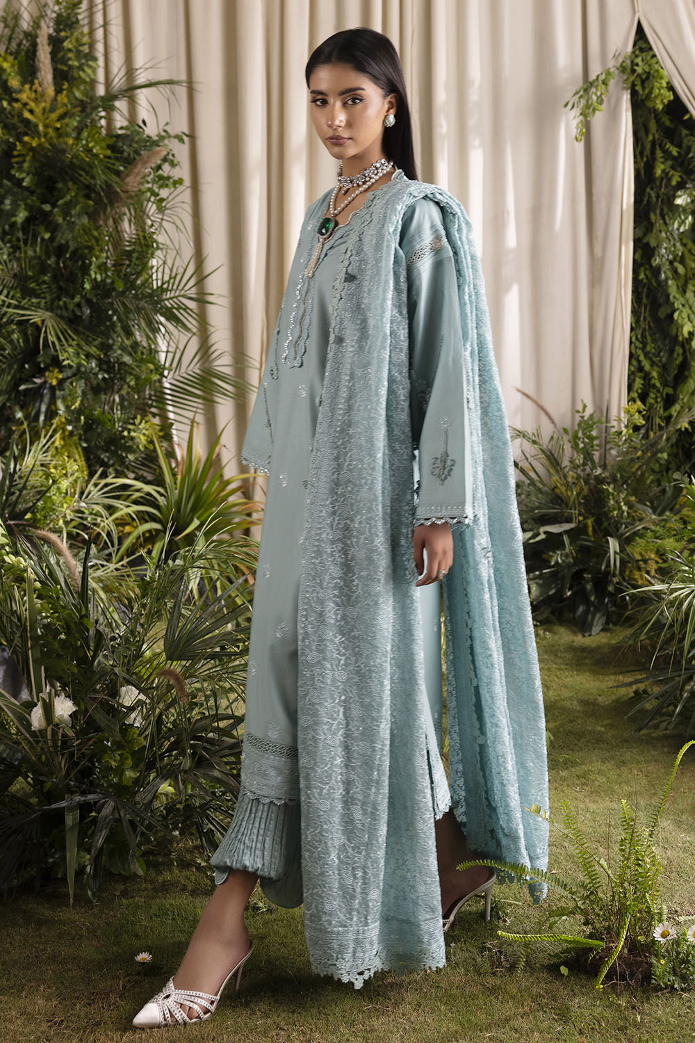 3 Piece Embroidered Lawn Suit with Embroidered Chiffon Dupatta