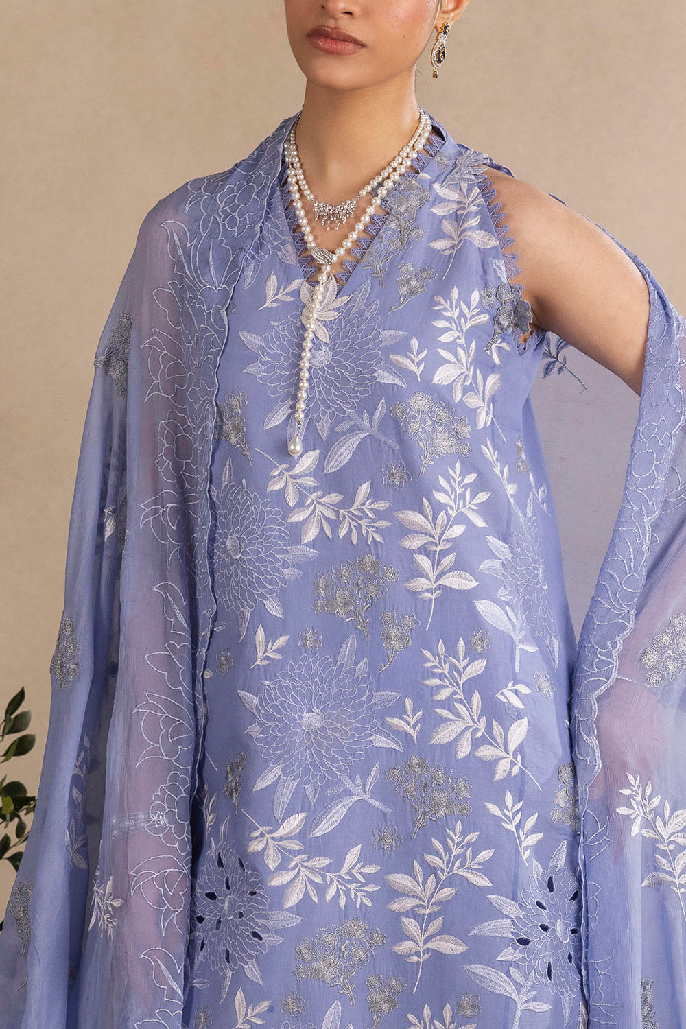 3 Piece Embroidered Lawn Suit With Embroidered Chiffon Dupatta