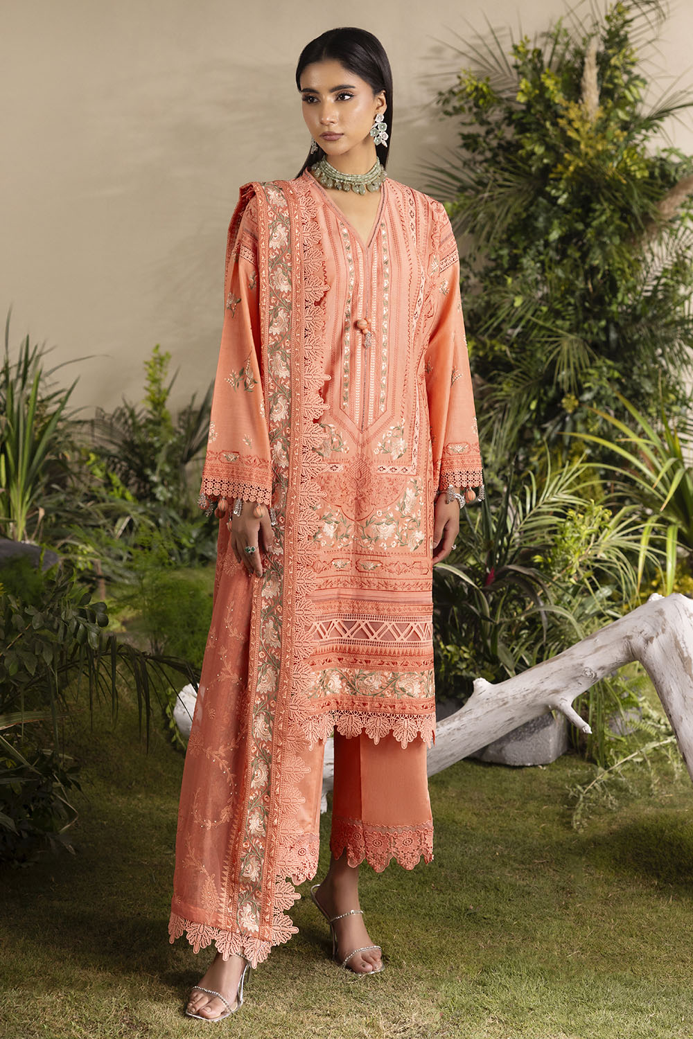 3 Piece Embroidered Lawn Suit With Embroidered Chiffon Dupatta