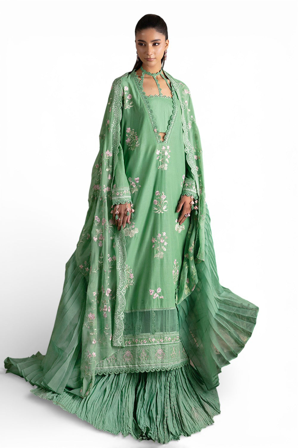 3 Piece Embroidered Lawn Suit with Embroidered Chiffon Dupatta