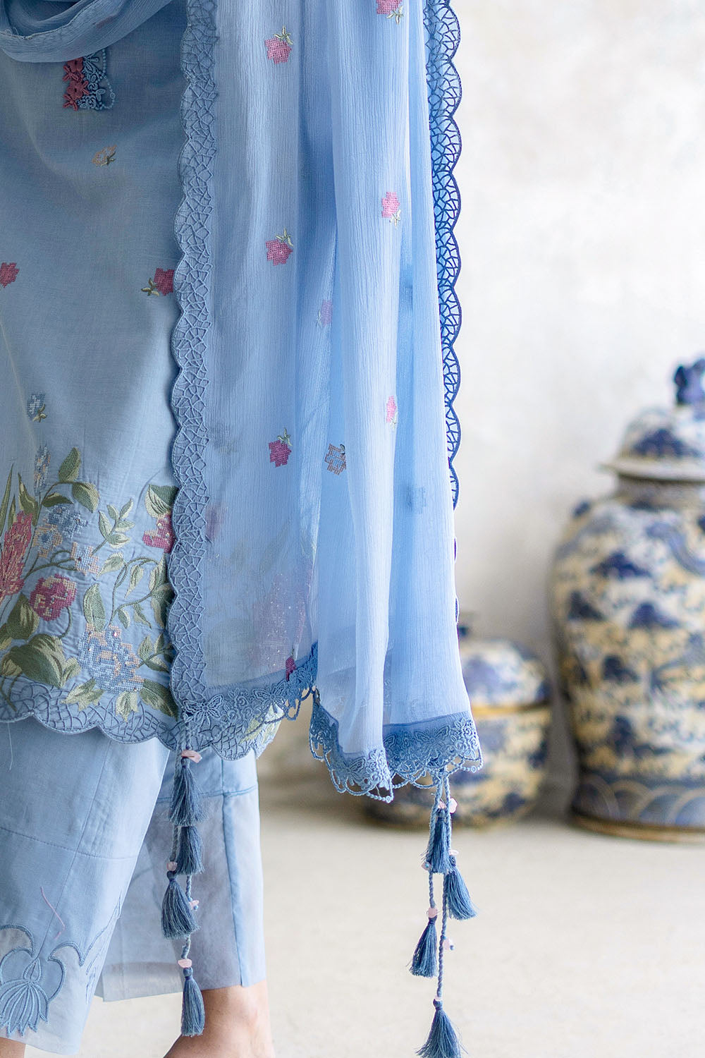 3 Piece Embroidered Lawn Suit With Chiffon Dupatta