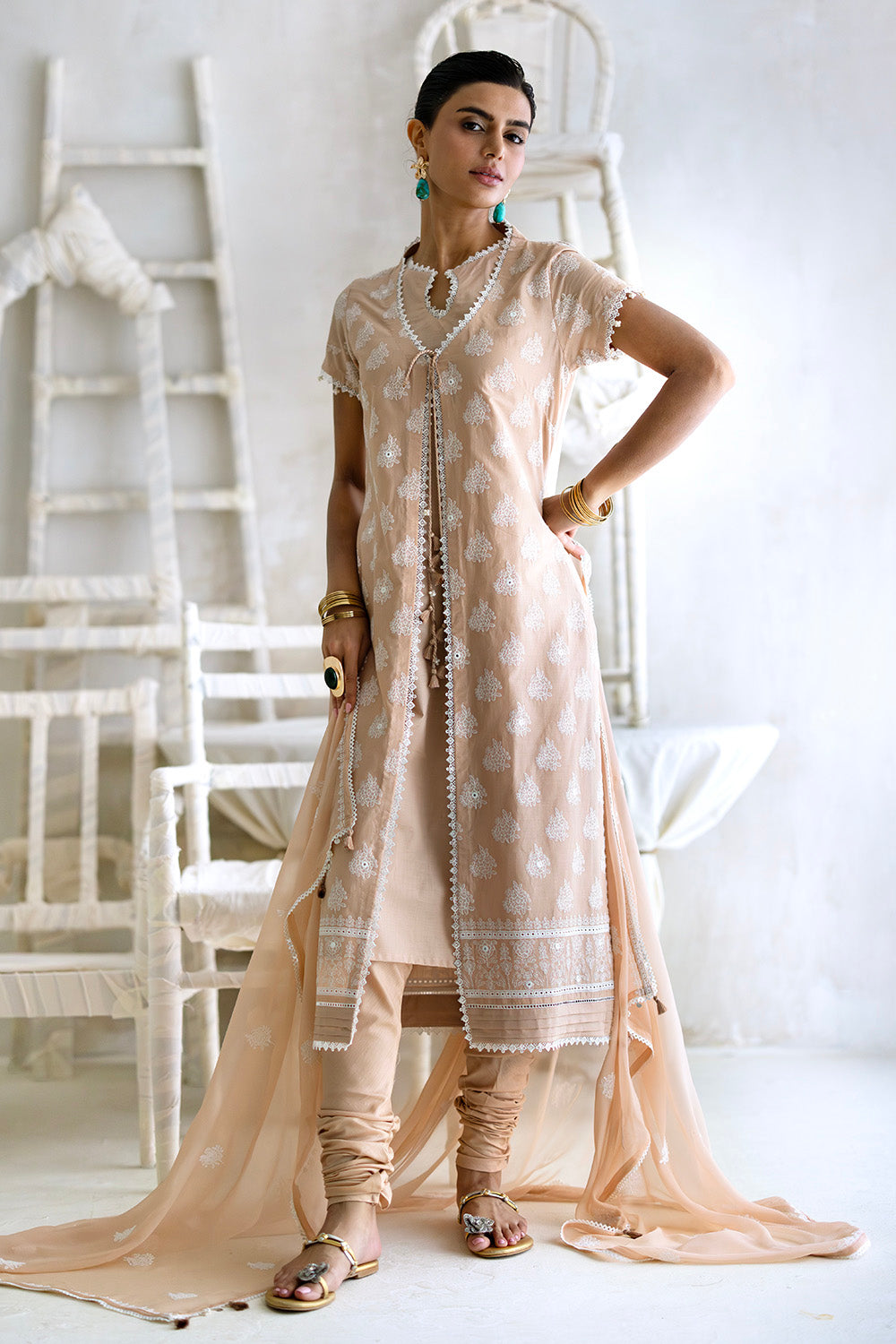 3 Piece Embroidered Lawn Suit with Embroidered Chiffon Dupatta