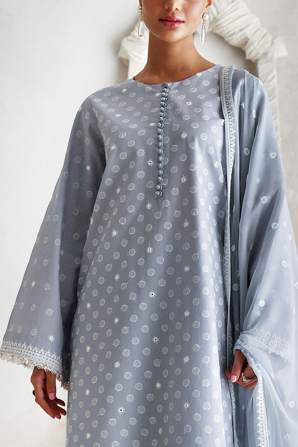 3 Piece Embroidered Lawn Suit with Embroidered Chiffon Dupatta