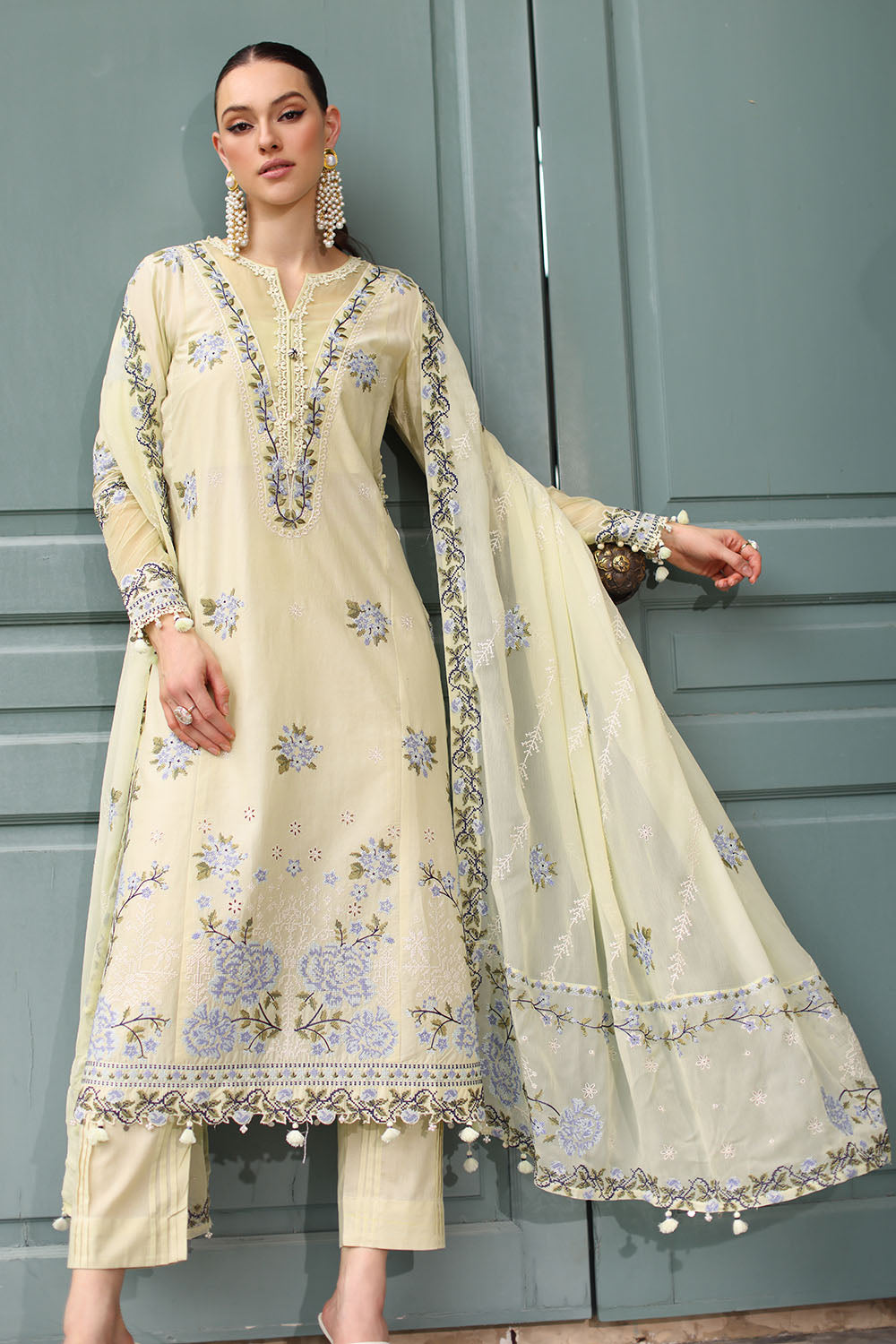 Gul Ahmed - 3 Piece Embroidered Lawn Suit with Chiffon Dupatta