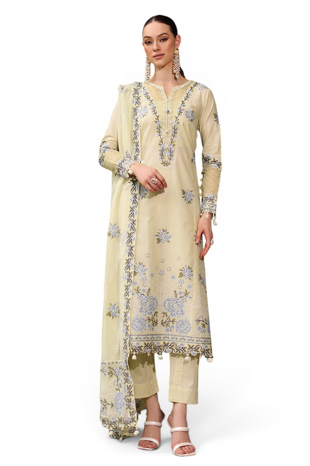 Gul Ahmed - 3 Piece Embroidered Lawn Suit with Chiffon Dupatta