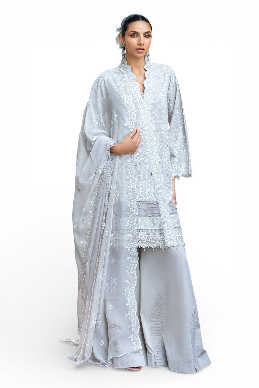 3 Piece Embroidered Lawn Suit with Borders and Chiffon Dupatta