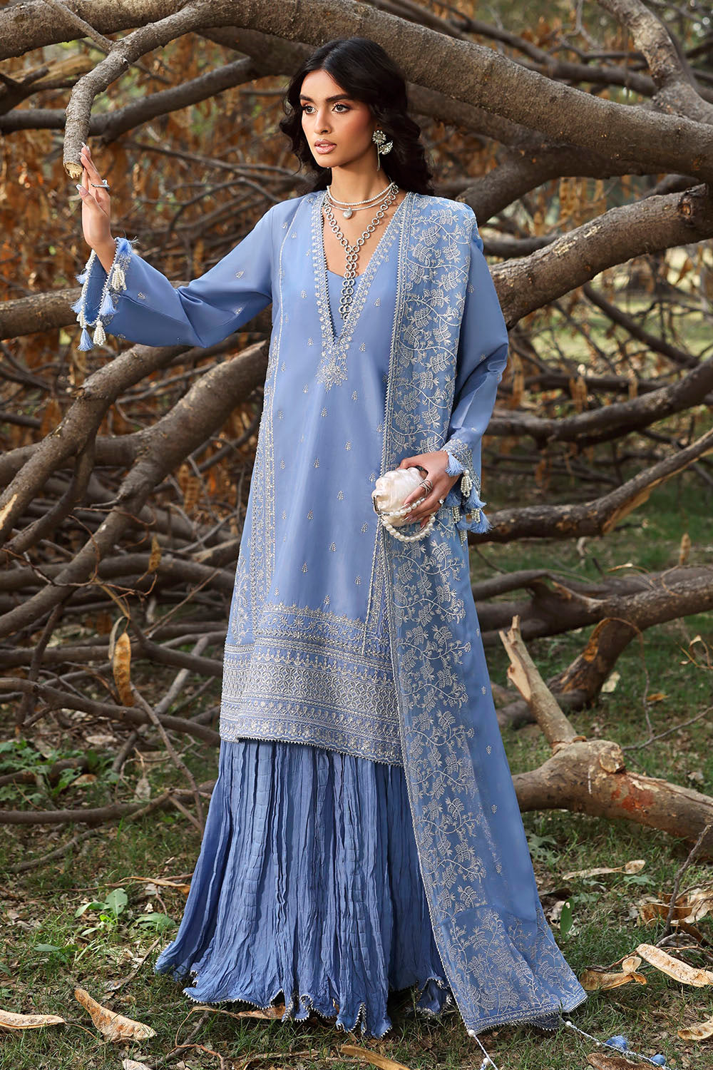 3 Piece Embroidered Raw Silk Suit With Embroidered Chiffon Dupatta