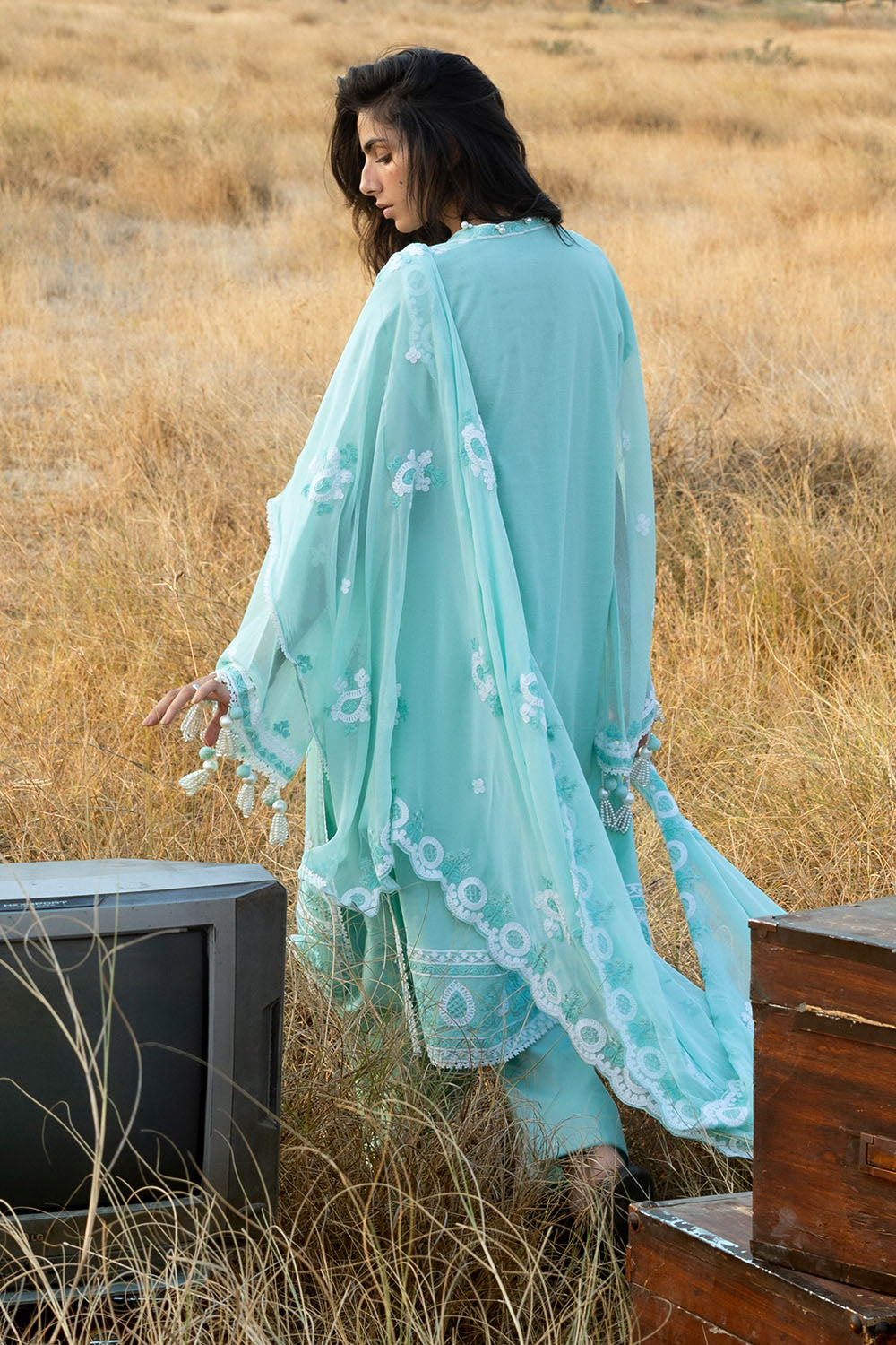 3 Piece Embroidered Cotton Net Suit With Embroidered Chiffon Dupatta