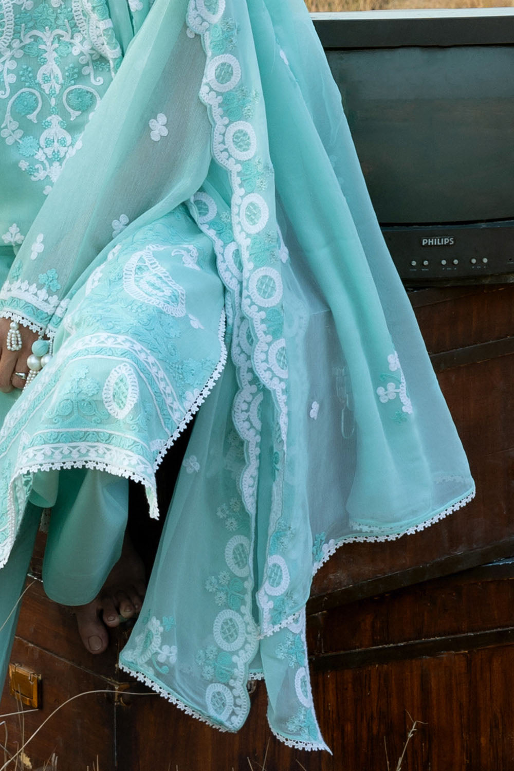 3 Piece Embroidered Cotton Net Suit With Embroidered Chiffon Dupatta
