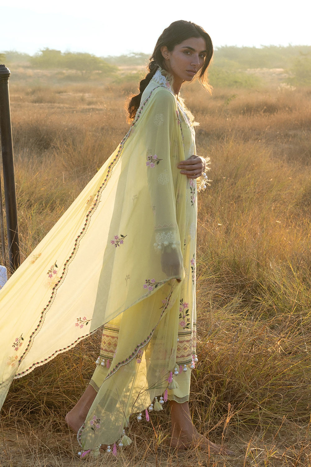 3 Piece Embroidered Swiss Voile Suit With Embroidered Chiffon Dupatta