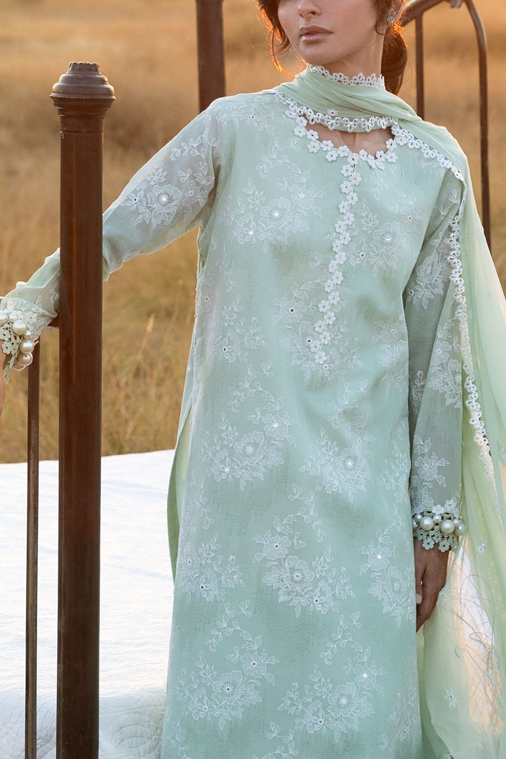 3 Piece Embroidered Swiss Voile Suit with Embroidered Chiffon Dupatta
