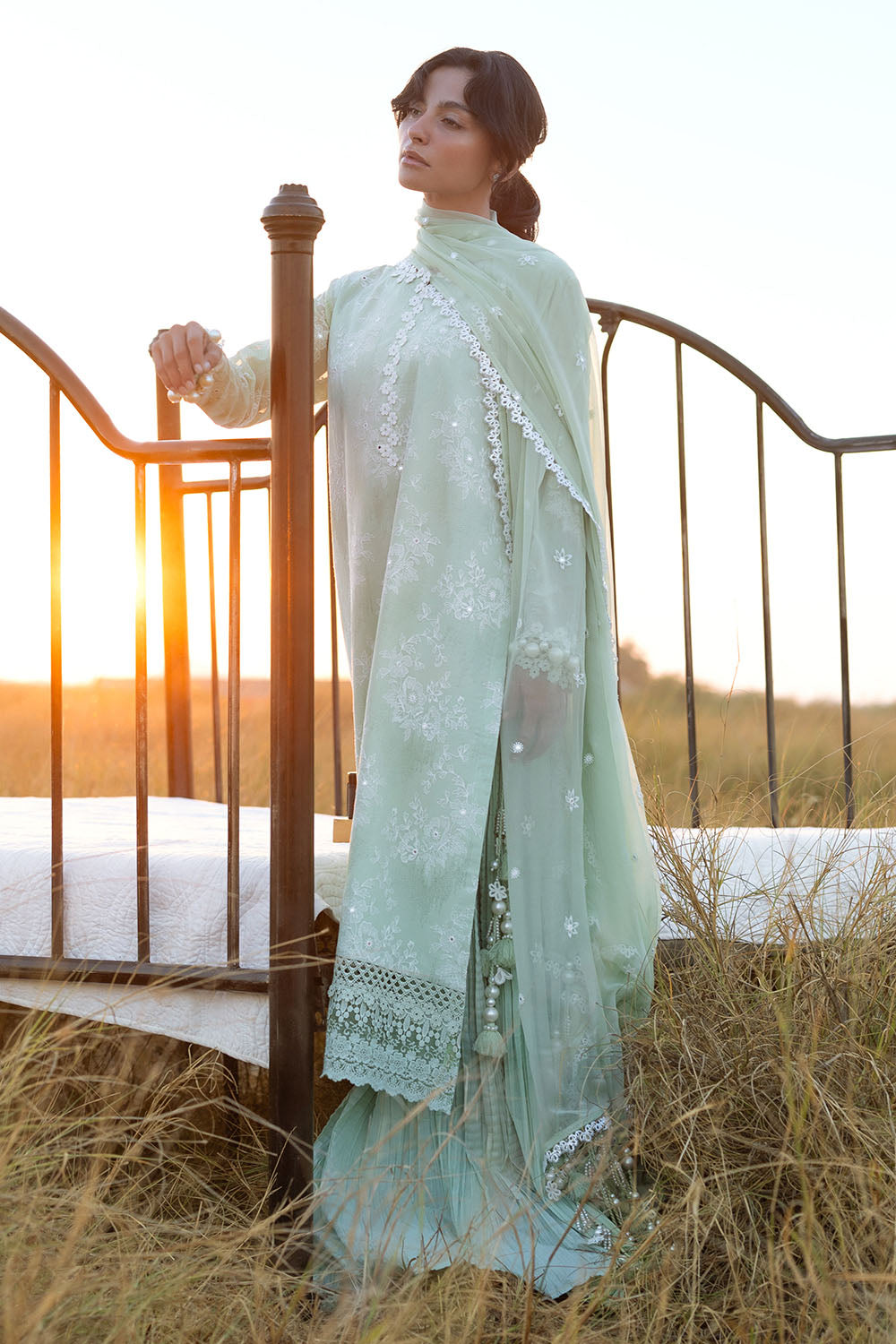3 Piece Embroidered Swiss Voile Suit with Embroidered Chiffon Dupatta