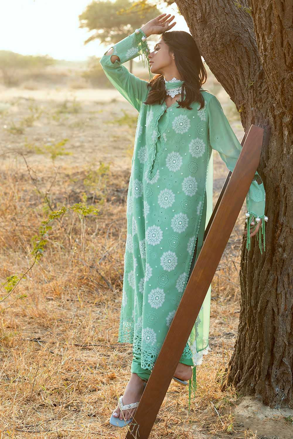 3 Piece Embroidered Swiss Voile Suit with Embroidered Chiffon Dupatta