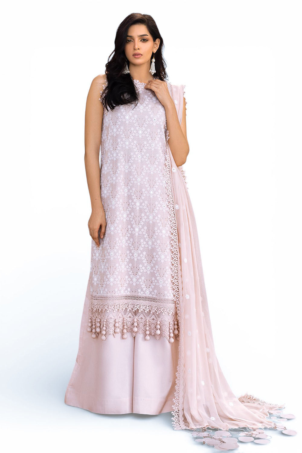 3 Piece Embroidered Swiss Voile Suit with Embroidered Chiffon Dupatta