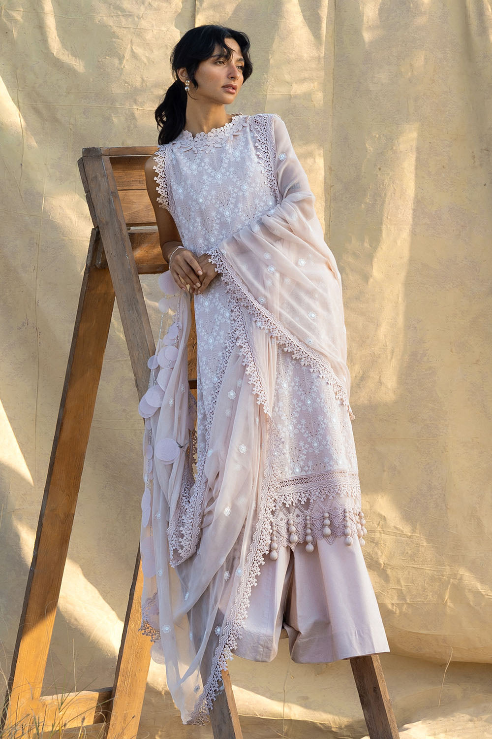 3 Piece Embroidered Swiss Voile Suit with Embroidered Chiffon Dupatta