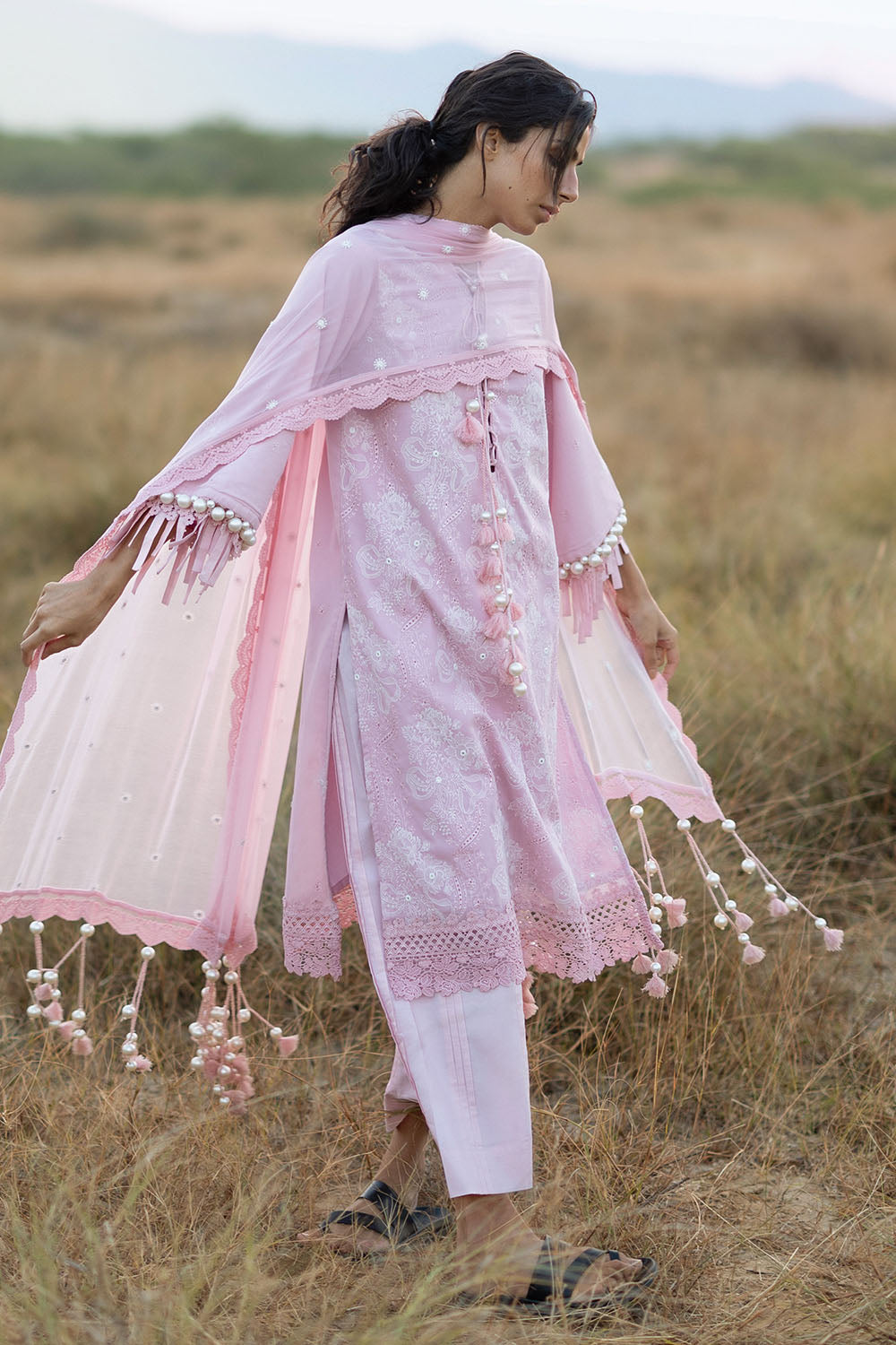 3 Piece Embroidered Swiss Voile Suit with Embroidered Chiffon Dupatta