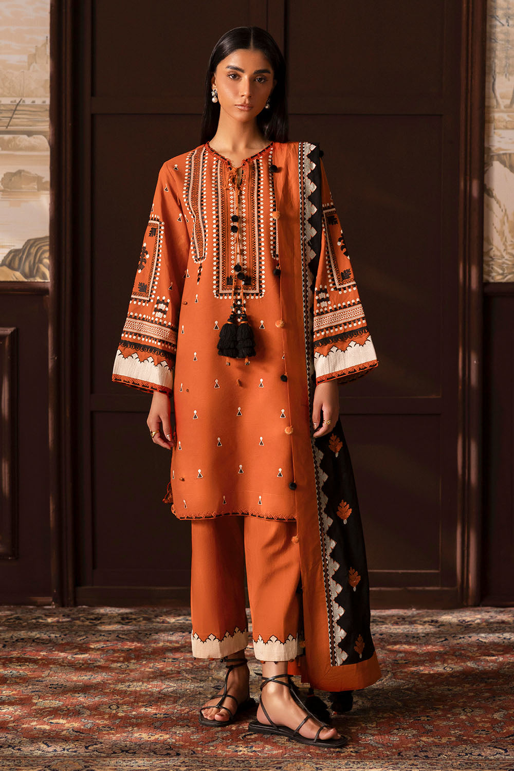 3 Piece Embroidered Cotton Net Suit