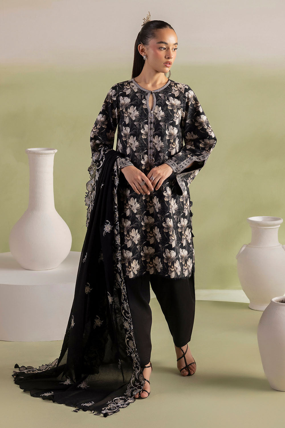 3 Piece Printed Lawn Suit with Embroidered Denting Dupatta