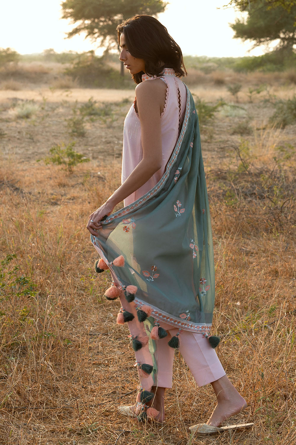 2 Piece - Embroidered Chiffon Suit