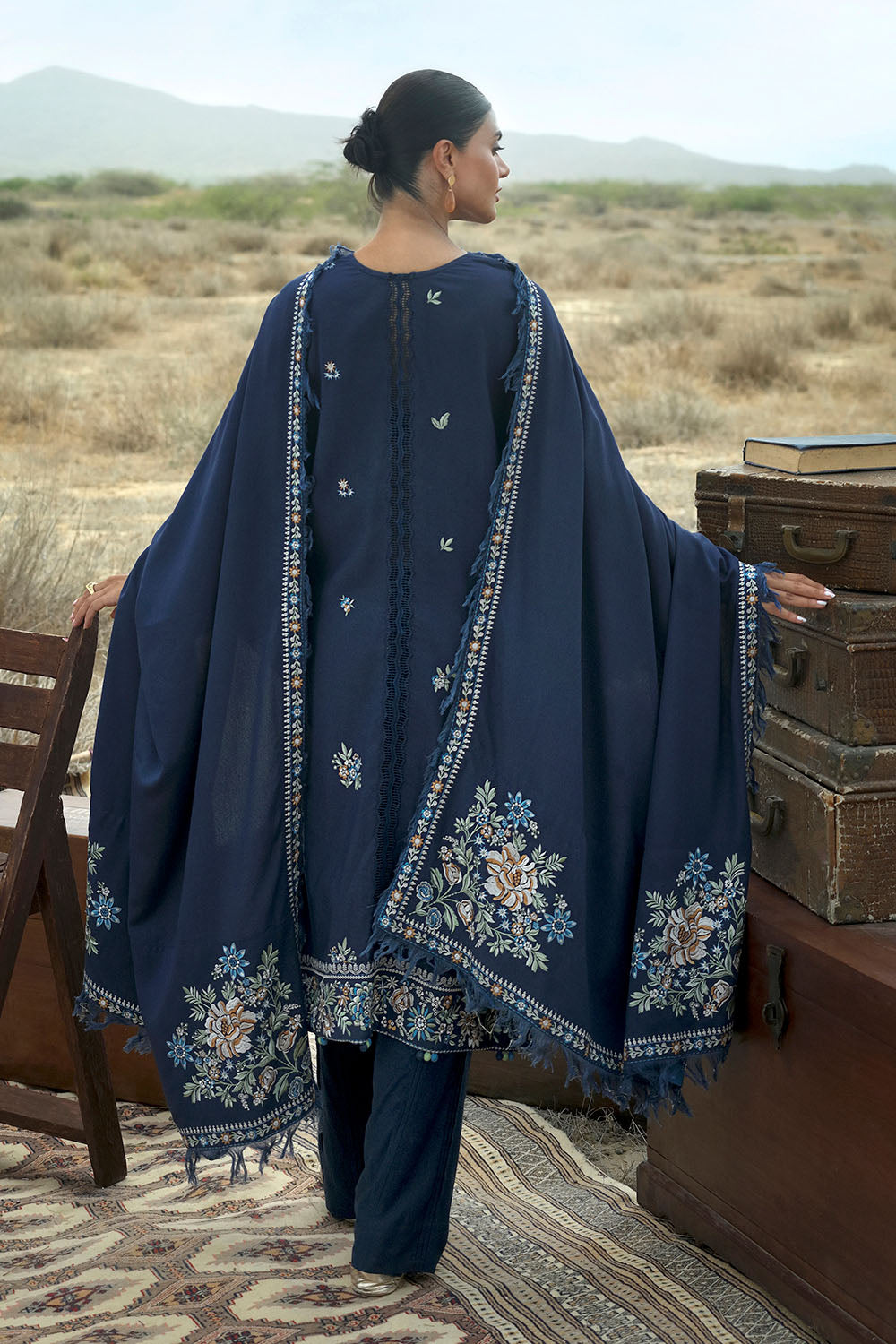 3 Piece Embroidered Karandi Suit with Embroidered Karandi Dupatta