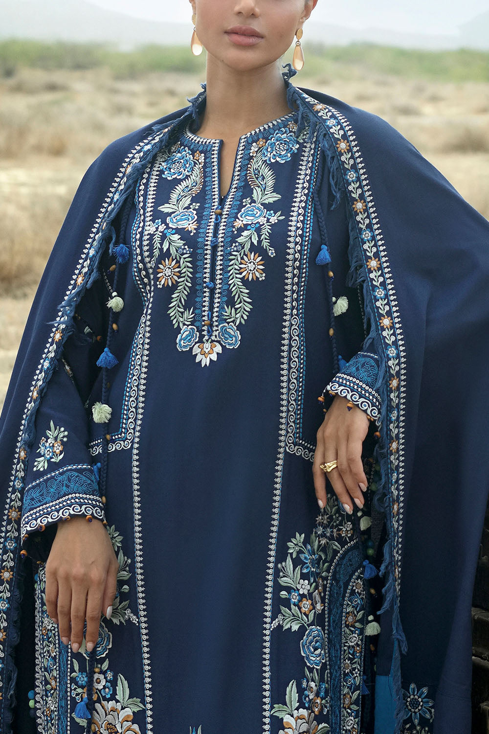 3 Piece Embroidered Karandi Suit with Embroidered Karandi Dupatta