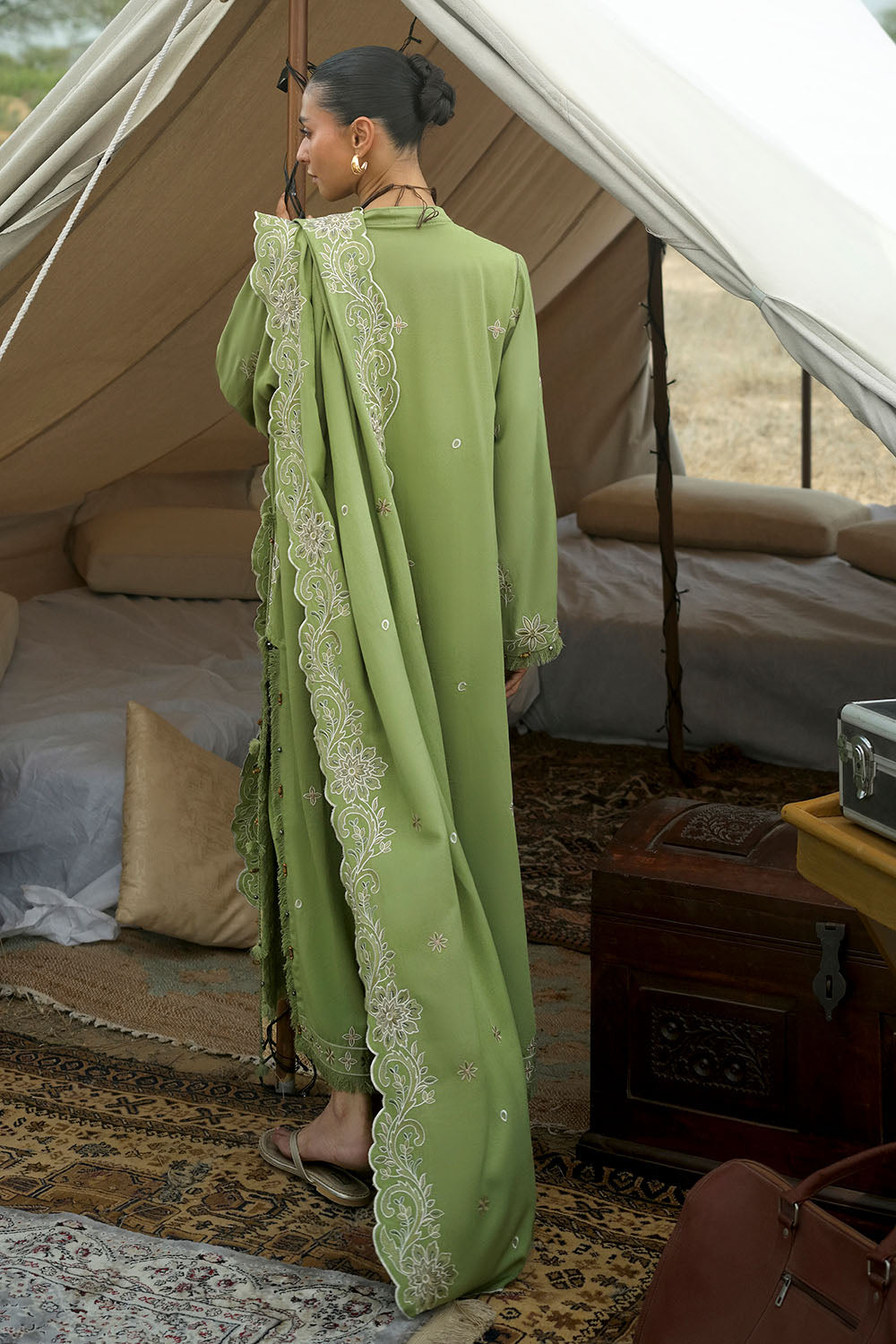 3 Piece Embroidered Karandi Suit with Embroidered Karandi Dupatta