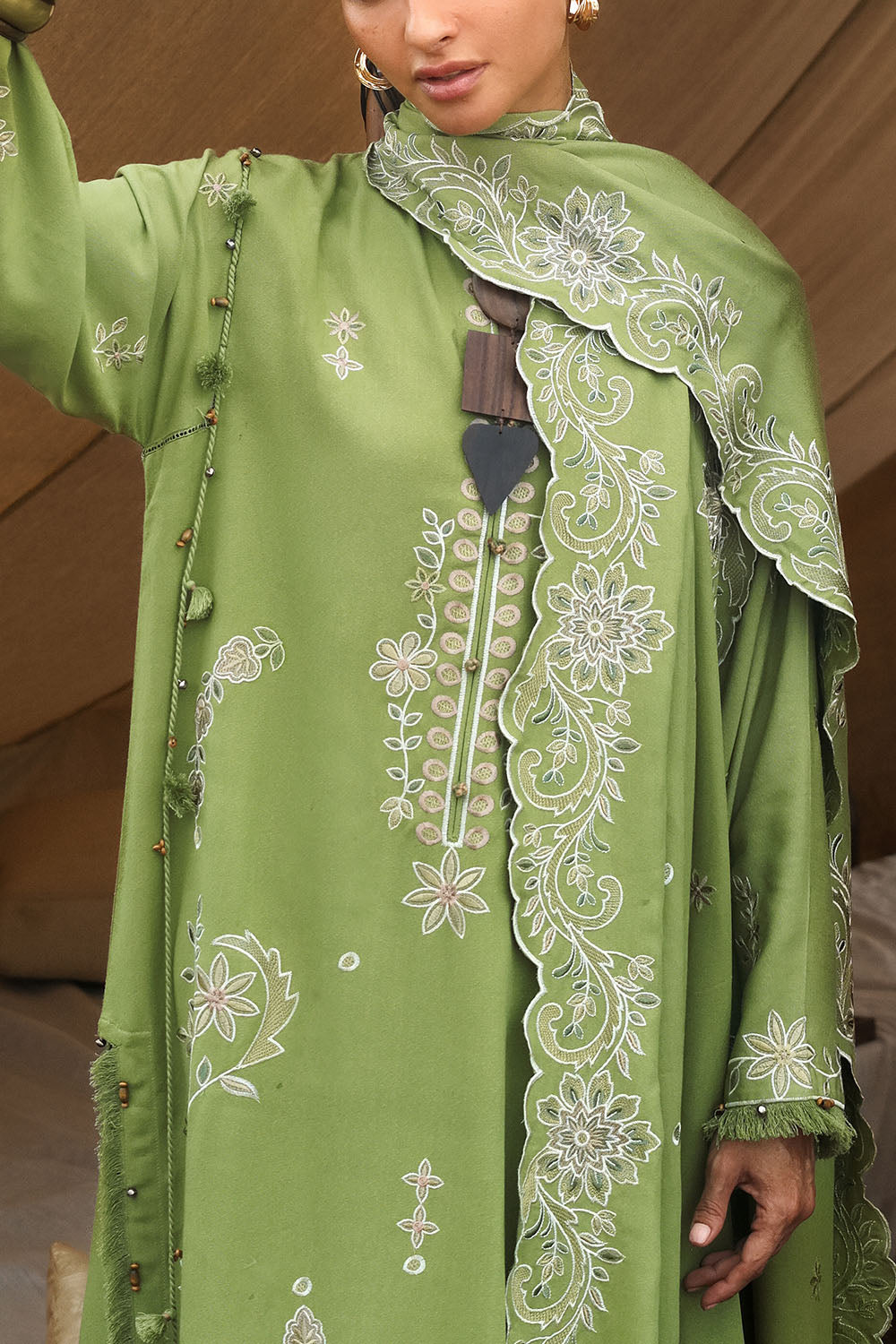 3 Piece Embroidered Karandi Suit with Embroidered Karandi Dupatta