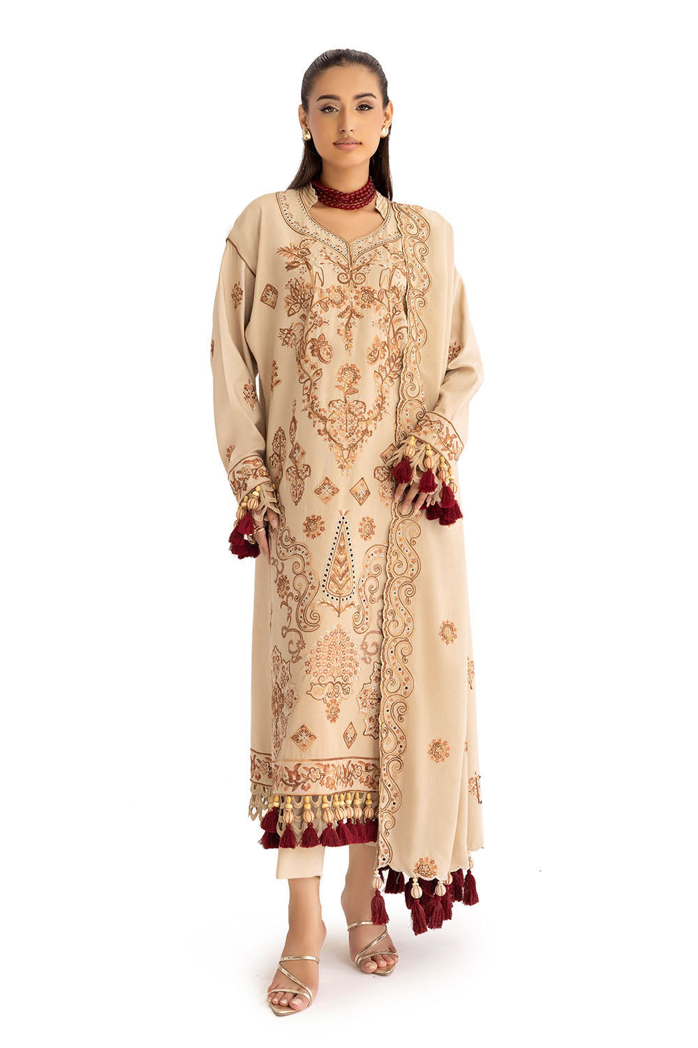 3 Piece Embroidered Karandi Suit With Dupatta