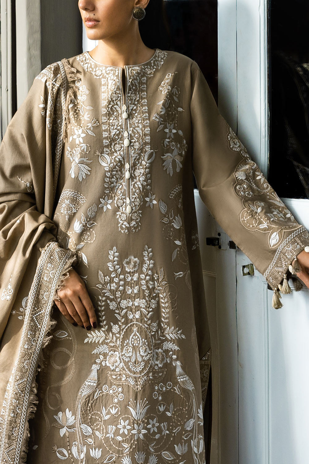 3 Piece Embroidered Khaddar Suit With Dupatta