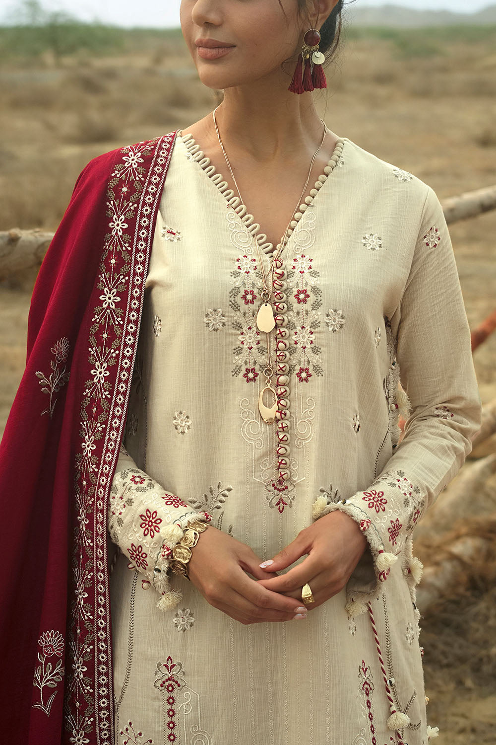 3 Piece Embroidered Khaddar Suit with Embroidered Khaddar Dupatta