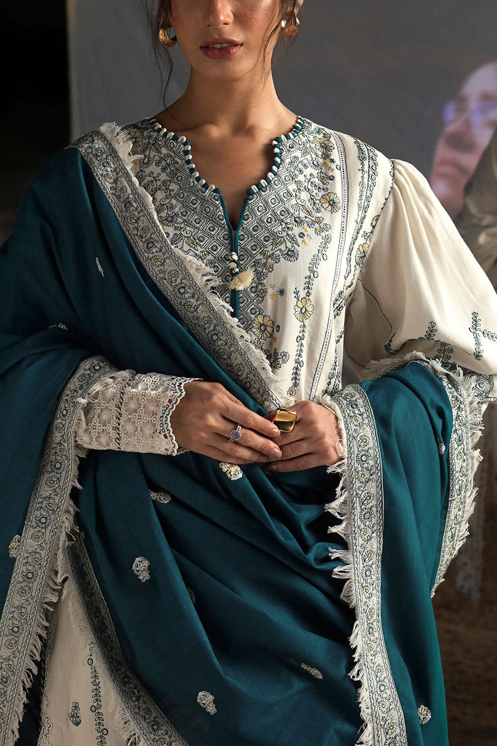 3 Piece Embroidered Khaddar Suit with Embroidered Khaddar Dupatta
