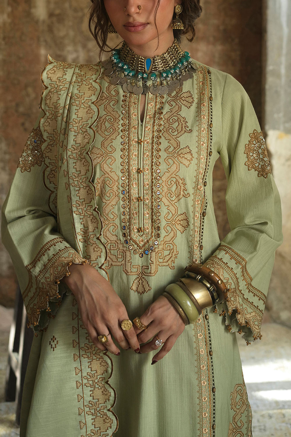 3 Piece Embroidered Khaddar Suit with Embroidered Khaddar Dupatta