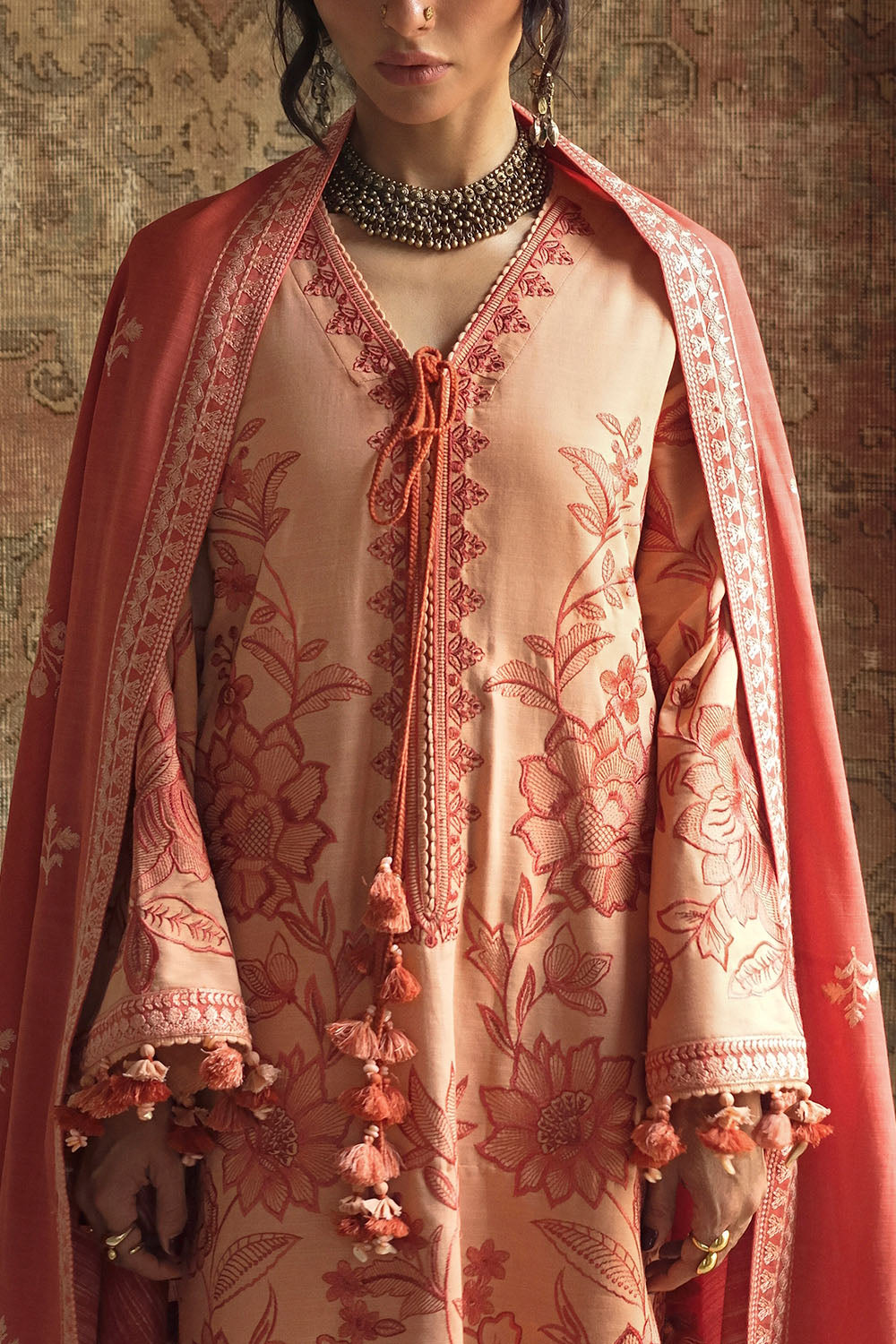 3 Piece Embroidered Khaddar Suit with Embroidered Khaddar Dupatta