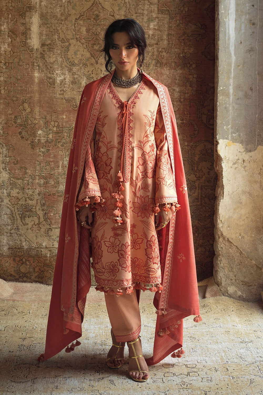 3 Piece Embroidered Khaddar Suit with Embroidered Khaddar Dupatta