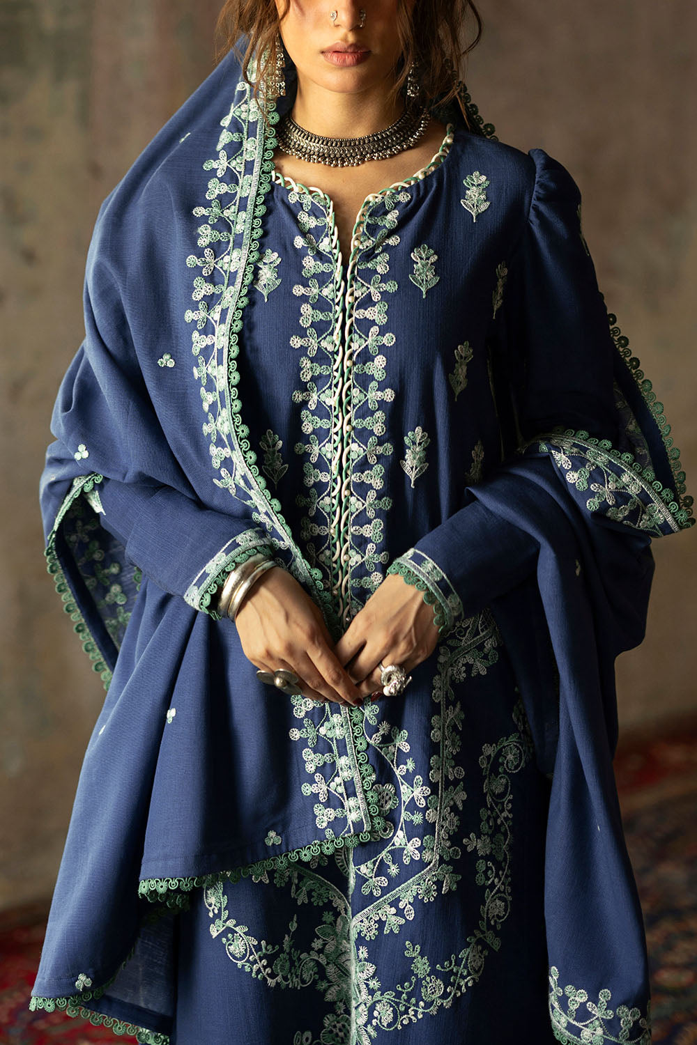 3 Piece Embroidered Khaddar Suit with Embroidered Khaddar Dupatta