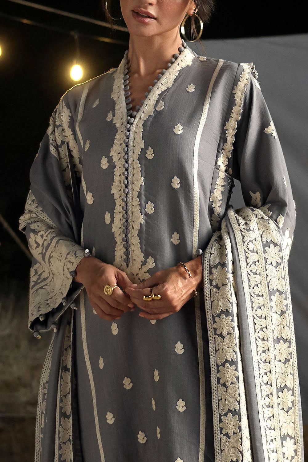 3 Piece Embroidered Khaddar Suit with Embroidered Khaddar Dupatta