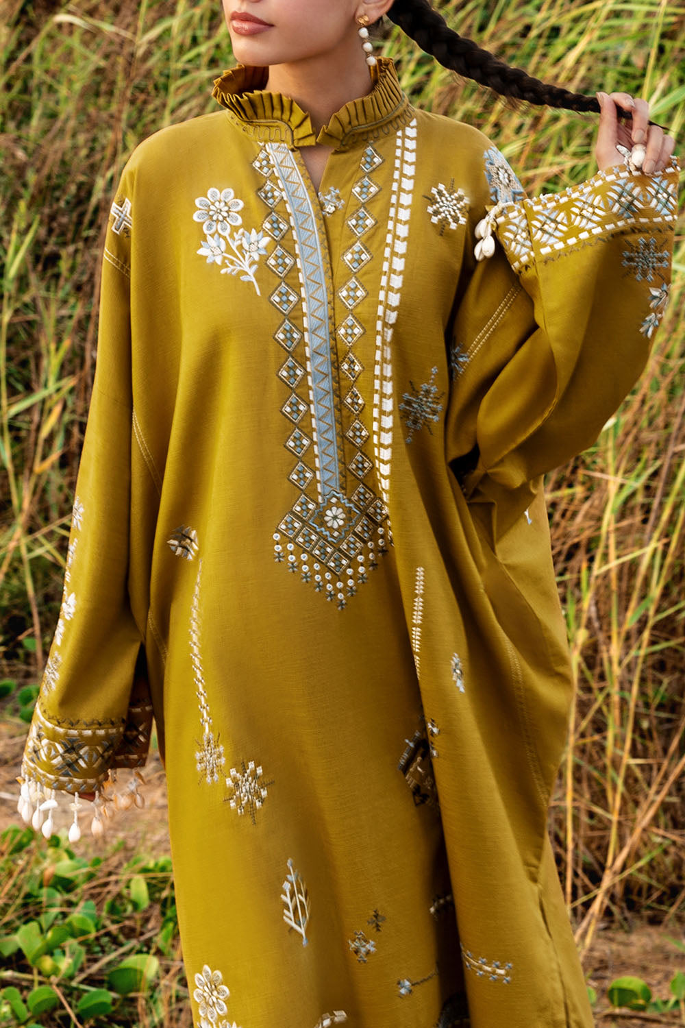 2 Piece Embroidered Khaddar Suit With Borders And Collar