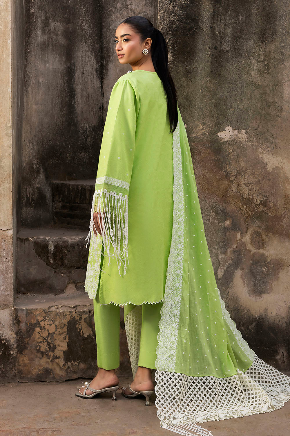 3 Piece Embroidered Jacquard Suit with Embroidered Denting Dupatta