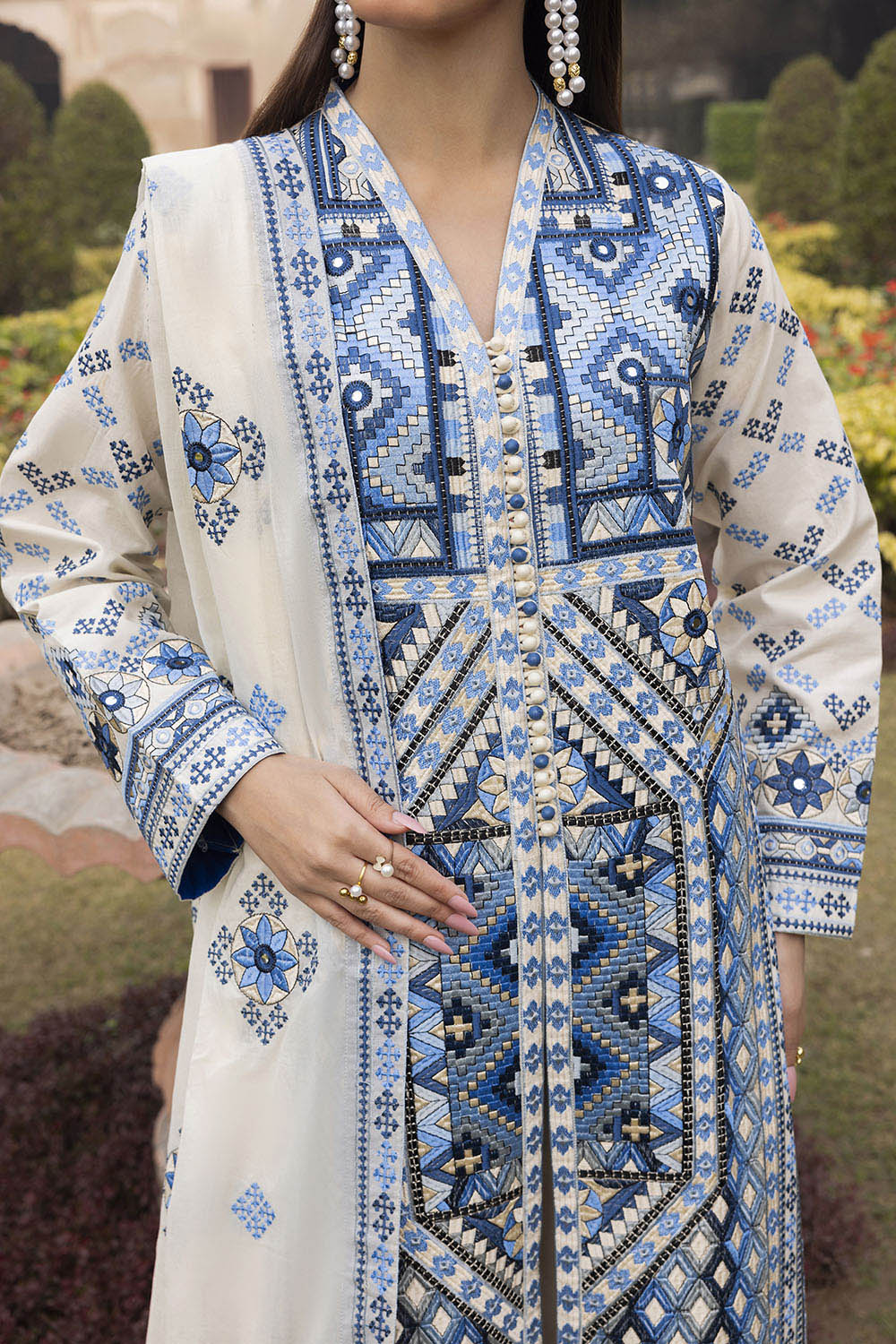 3 Piece Embroidered Lawn Suit with Embroidered Borders
