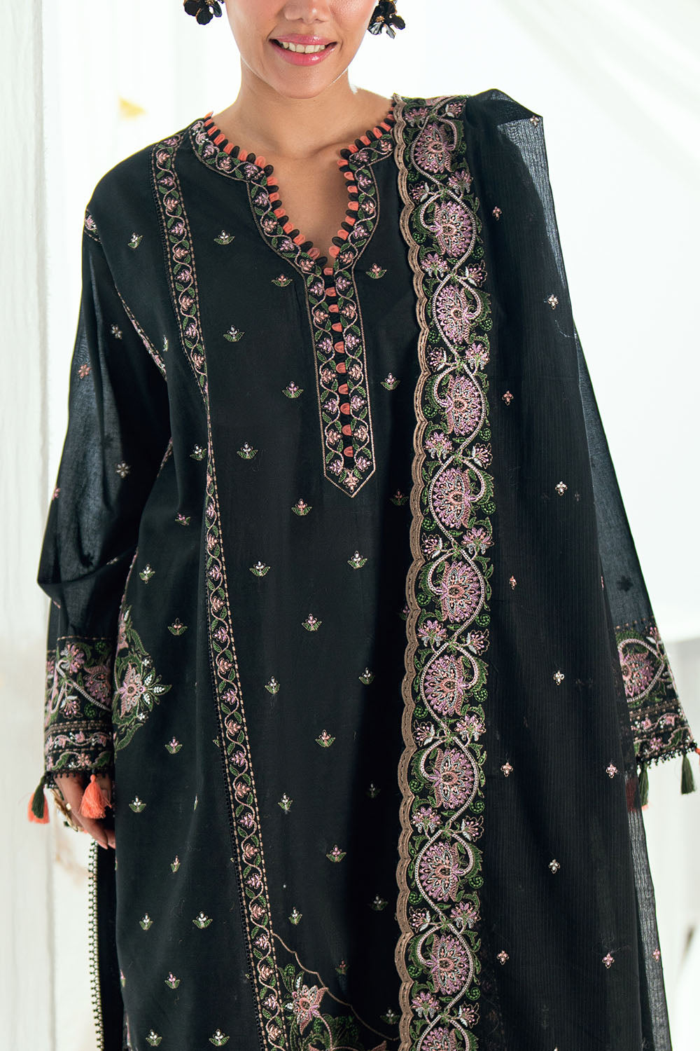 3 Piece Embroidered Lawn Suit with Embroidered Denting Dupatta
