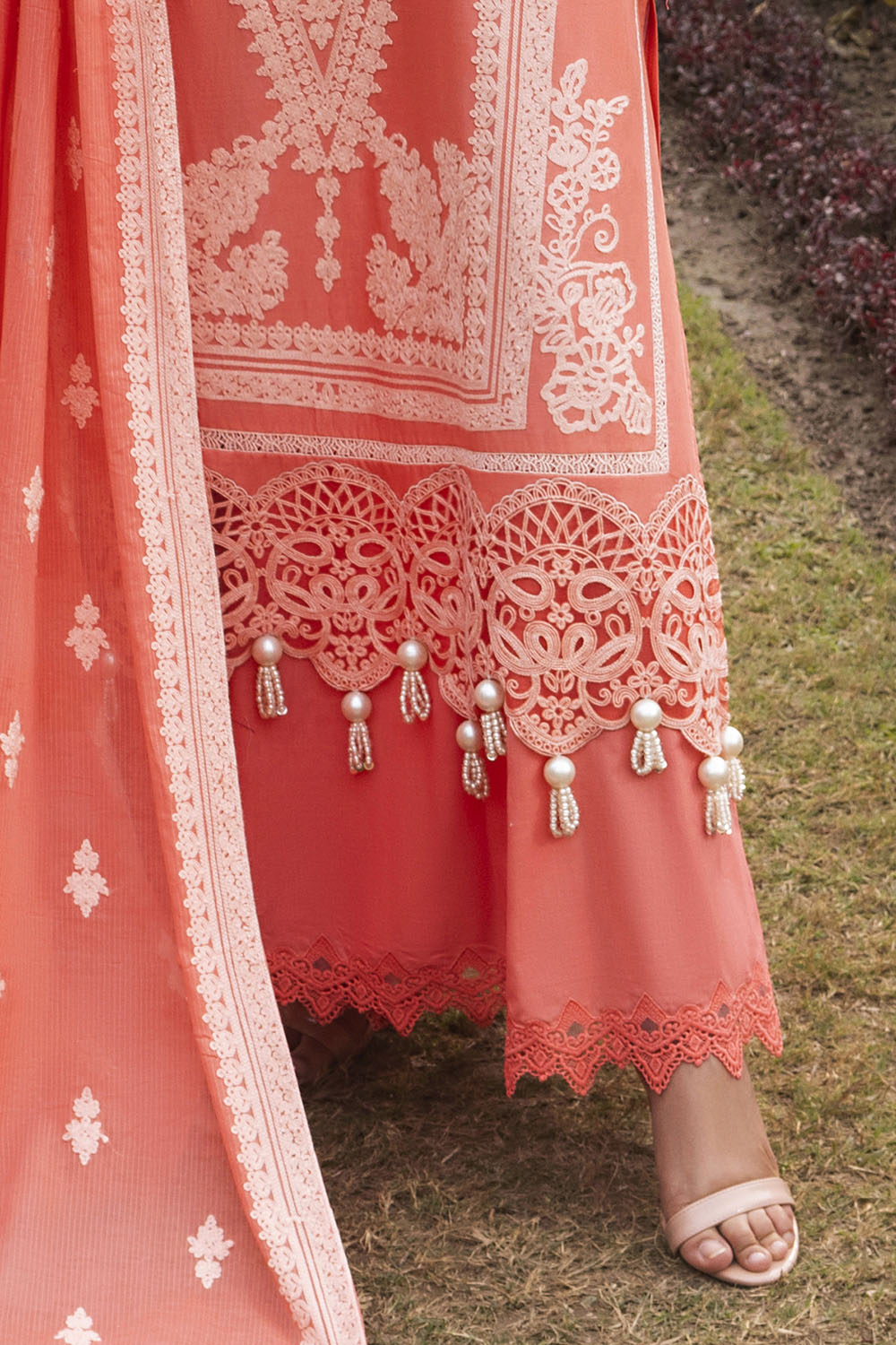 3 Piece Embroidered Lawn Suit with Embroidered Denting Dupatta