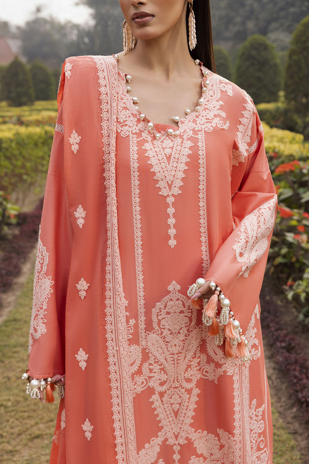 3 Piece Embroidered Lawn Suit with Embroidered Denting Dupatta